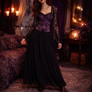 Vtg Y2K Another Thyme Maxi Chiffon  Pull On Skirt XL Whimsigoth Minimal Artsy